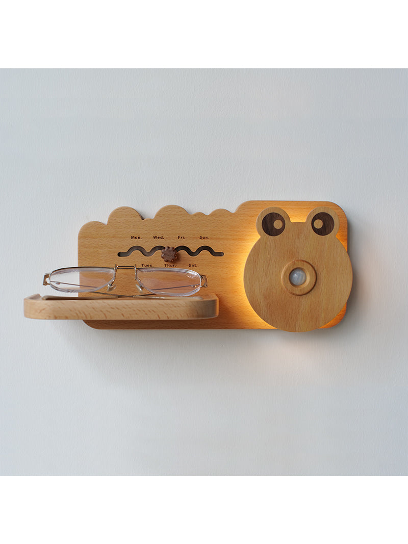 Home Decor Wooden Big Eye Frog Wall Sensor Light,with Key Hook