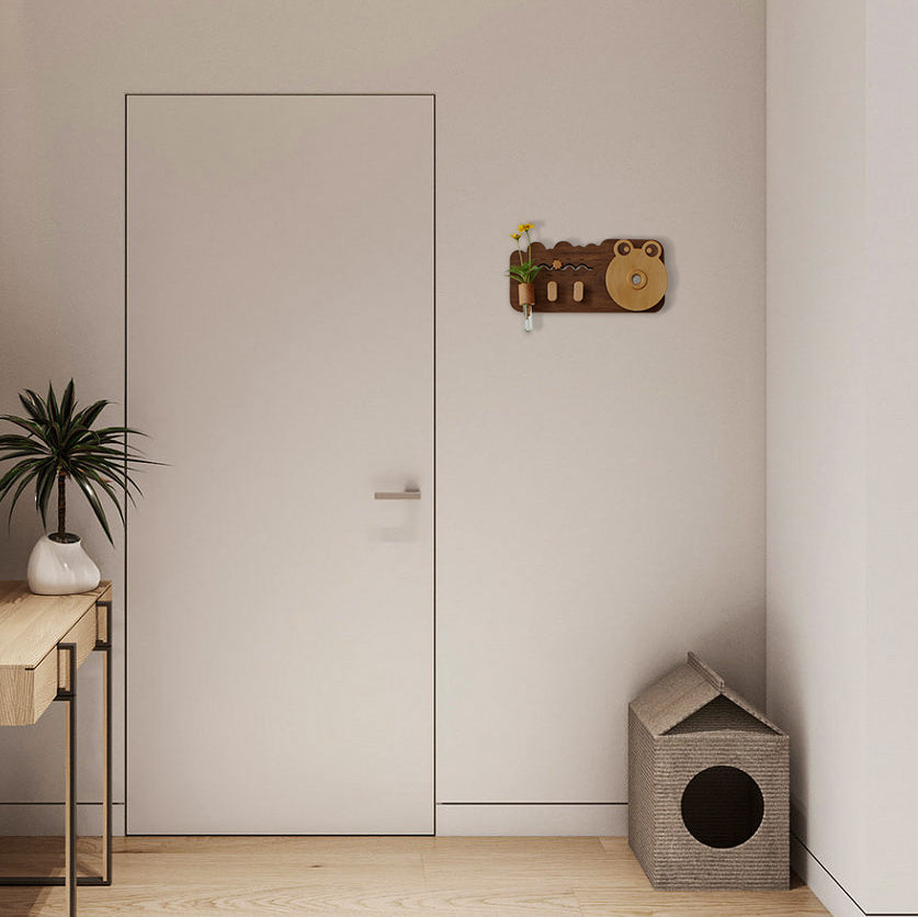 Home Decor Wooden Big Eye Frog Wall Sensor Light,with Key Hook