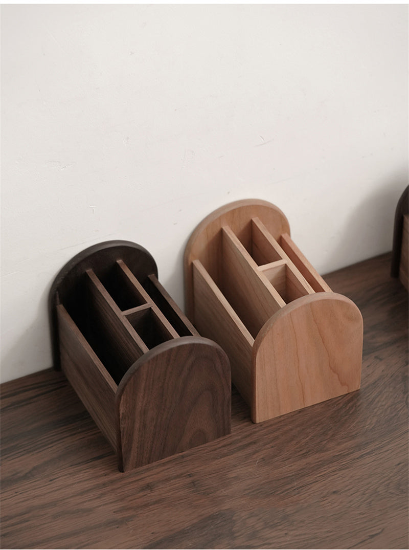 Home & Office Wooden Desktop Organizer Box - Multi-Compartment Storage for Remote Controls, Glasses