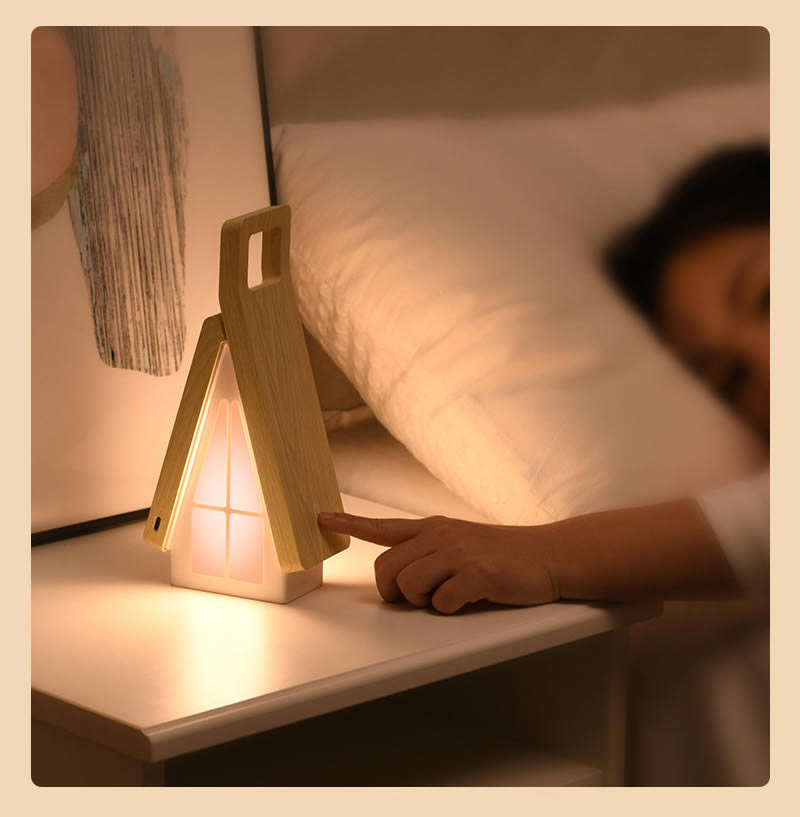 House Portable Night Light - Dimmable LED Bedside Lamp with Carrying Handle - Cordless USB Rechargeable Nursery Light