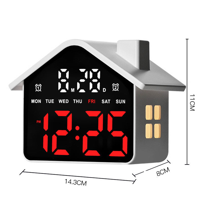 House-Shaped LED Digital Alarm Clock with Night Light, Bedside Clock with Weekday Display & Snooze Function