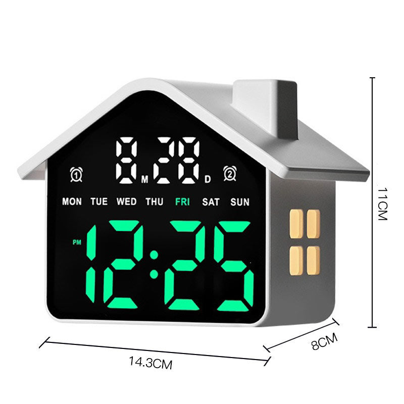 House-Shaped LED Digital Alarm Clock with Night Light, Bedside Clock with Weekday Display & Snooze Function