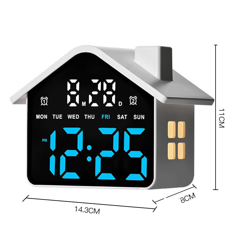 House-Shaped LED Digital Alarm Clock with Night Light, Bedside Clock with Weekday Display & Snooze Function