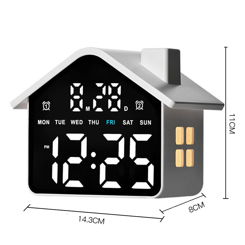 House-Shaped LED Digital Alarm Clock with Night Light, Bedside Clock with Weekday Display & Snooze Function