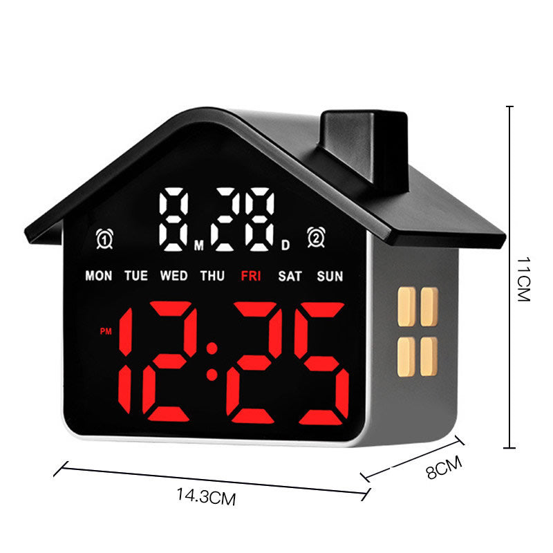 House-Shaped LED Digital Alarm Clock with Night Light, Bedside Clock with Weekday Display & Snooze Function