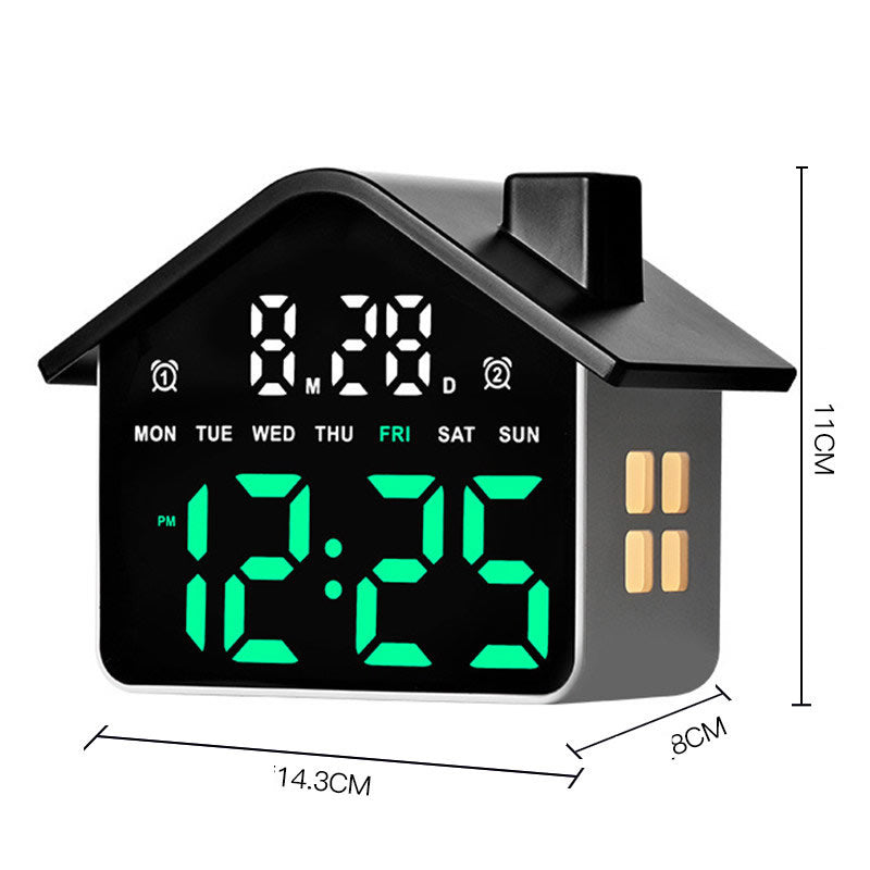 House-Shaped LED Digital Alarm Clock with Night Light, Bedside Clock with Weekday Display & Snooze Function
