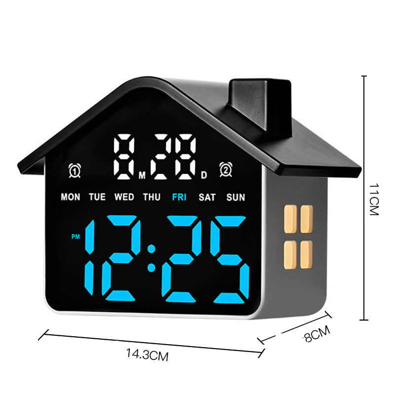 House-Shaped LED Digital Alarm Clock with Night Light, Bedside Clock with Weekday Display & Snooze Function