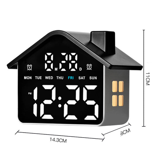 House-Shaped LED Digital Alarm Clock with Night Light, Bedside Clock with Weekday Display & Snooze Function
