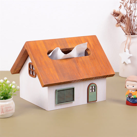 House - Shaped Wooden Tissue Box, Cute Home Decor Tissue Holder