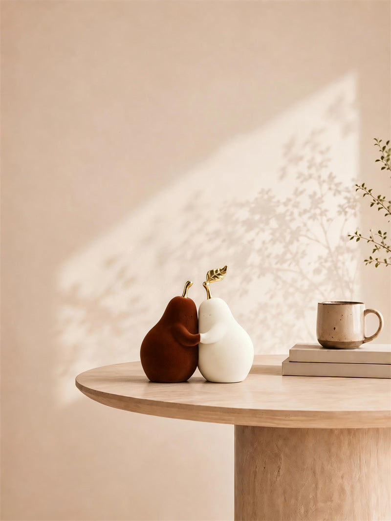 Hugging Couple Pear Figurine Set, “Never Separate” Pear Statues, Romantic Shelf Decor & Meaningful Gift for Lovers