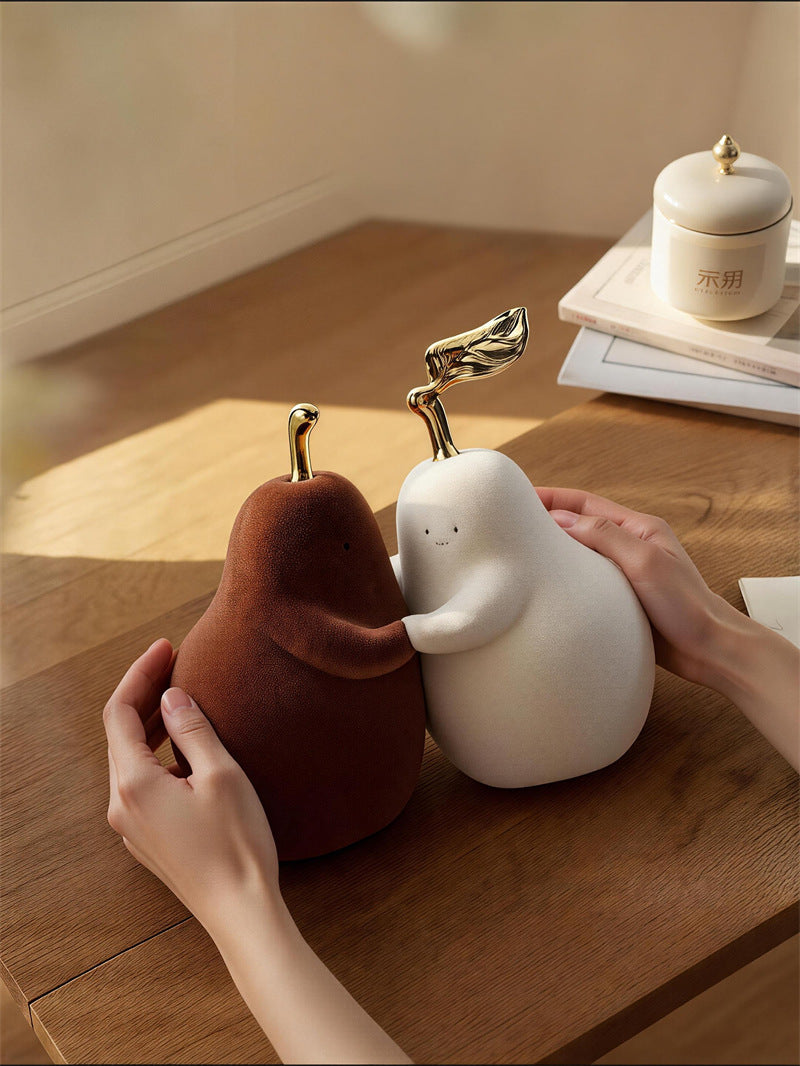Hugging Couple Pear Figurine Set, “Never Separate” Pear Statues, Romantic Shelf Decor & Meaningful Gift for Lovers