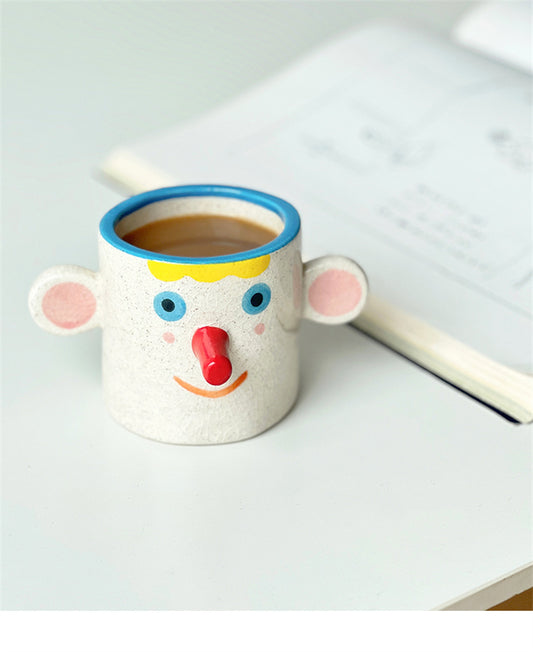 Ice Crack Art Ceramic Cartoon Face Coffee Cup - Playful Pen Holder & Desk Organizer