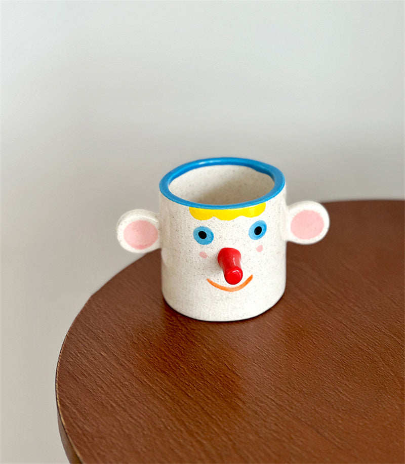 Ice Crack Art Ceramic Cartoon Face Coffee Cup - Playful Pen Holder & Desk Organizer