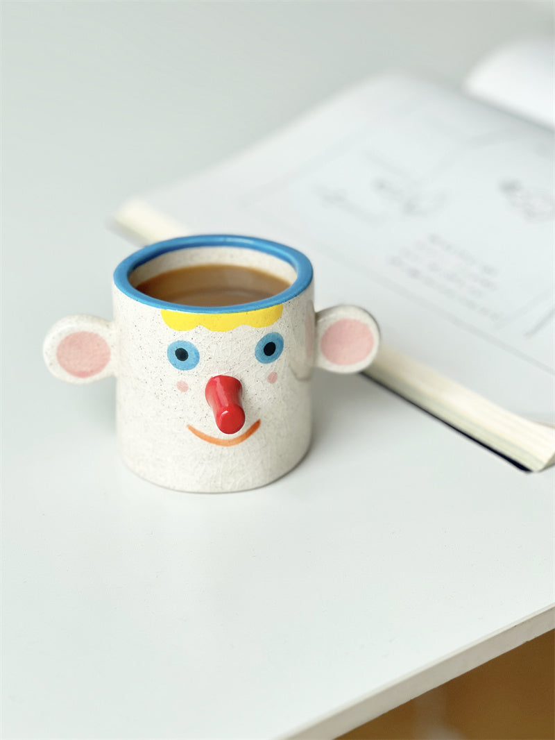 Ice Crack Art Ceramic Cartoon Face Coffee Cup - Playful Pen Holder & Desk Organizer