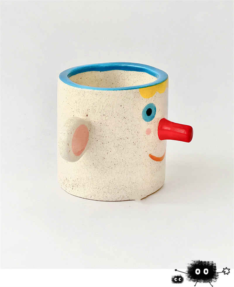 Ice Crack Art Ceramic Cartoon Face Coffee Cup - Playful Pen Holder & Desk Organizer