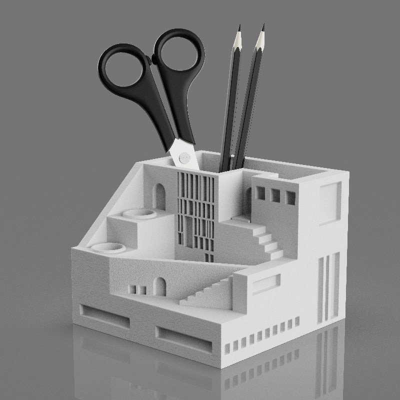 Industrial Art Concrete Mini Architectural Pen Holder, Office Desktop Organization