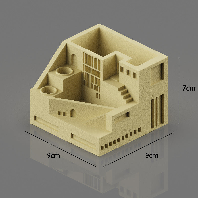 Industrial Art Concrete Mini Architectural Pen Holder, Office Desktop Organization