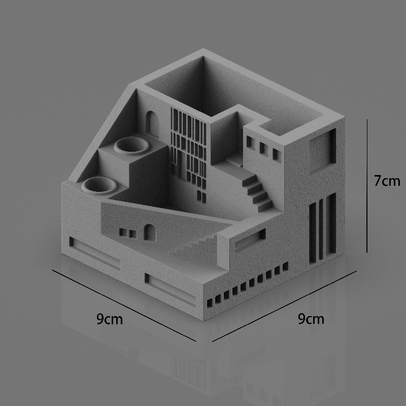 Industrial Art Concrete Mini Architectural Pen Holder, Office Desktop Organization