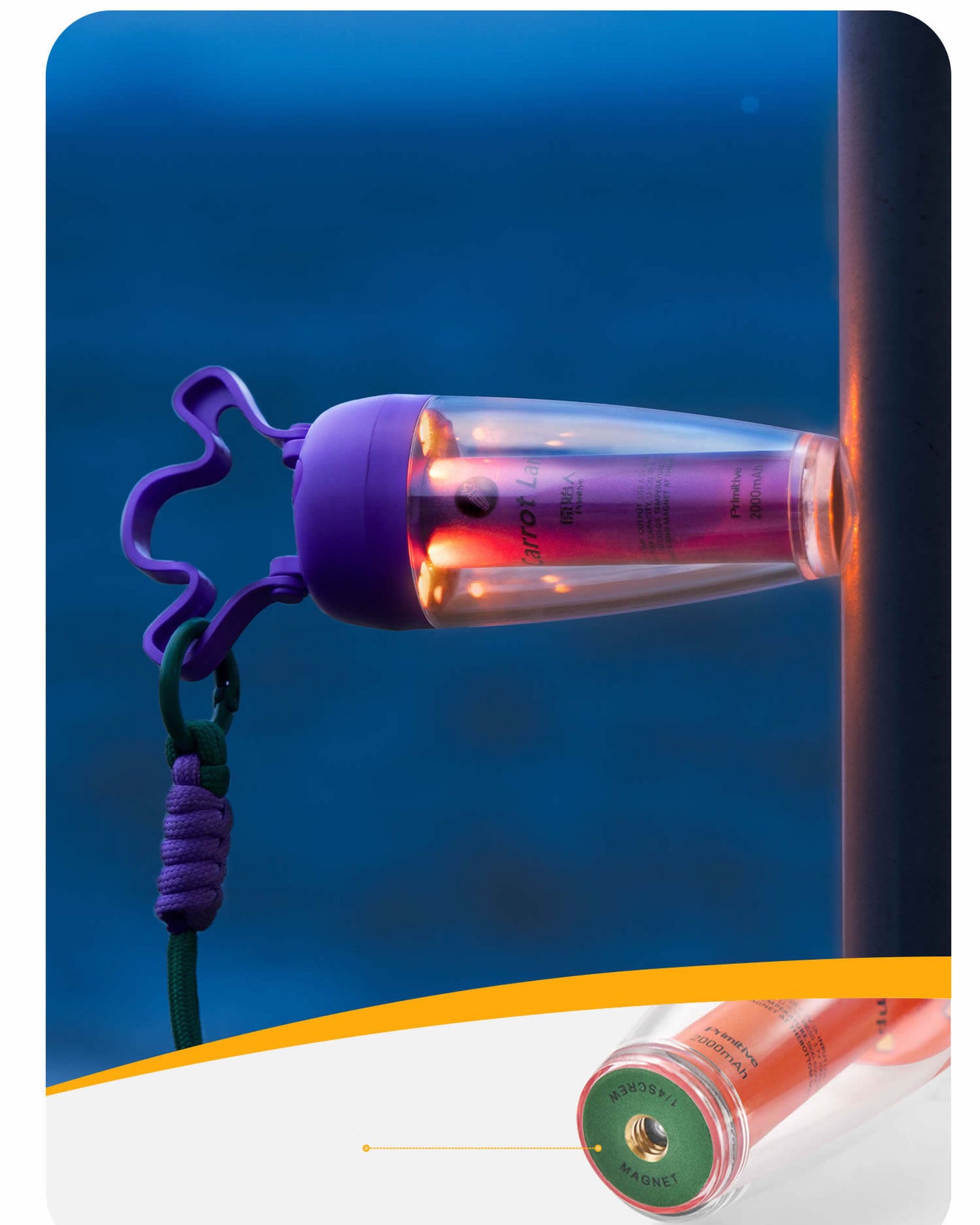 IPX4 Waterproof Carrot Rechargeable LED Camping Lantern Light with Magnetic Base for Outdoor Hiking Emergency Gift