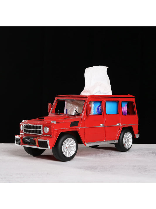 Iron retro off-road vehicle tissue box, office and living room decoration ornaments