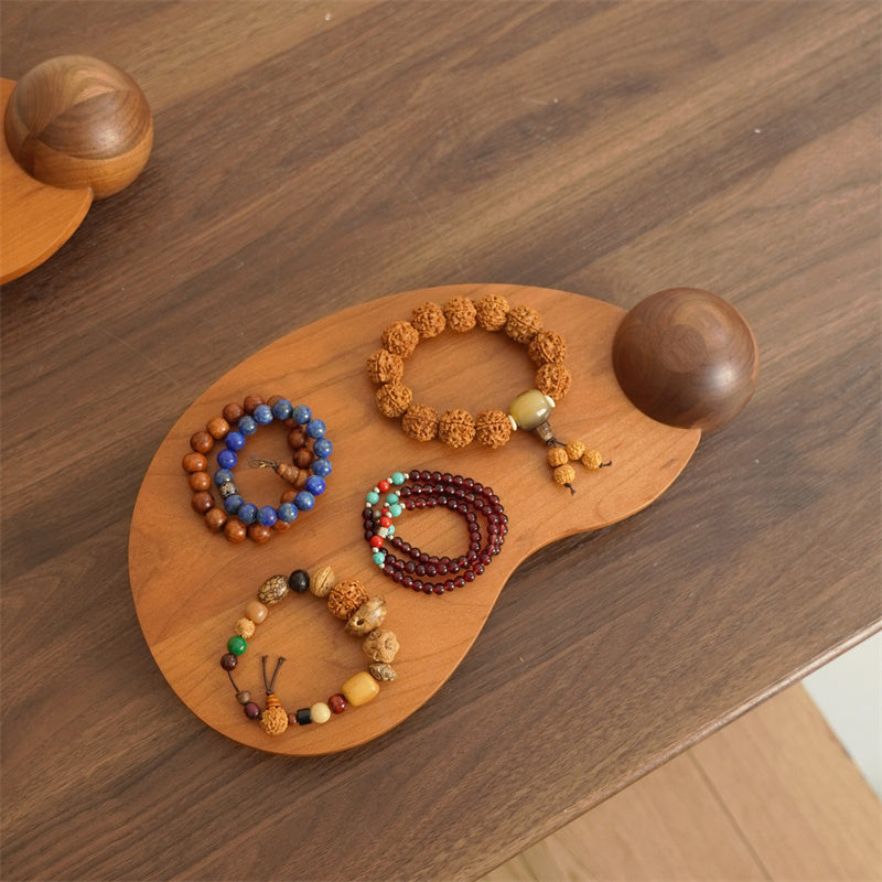 Irregular Cloud‑Shape Solid Wood Jewelry Display Tray, Office Wooden Organizer Stand, Decorative Tabletop Display Trinket Holder