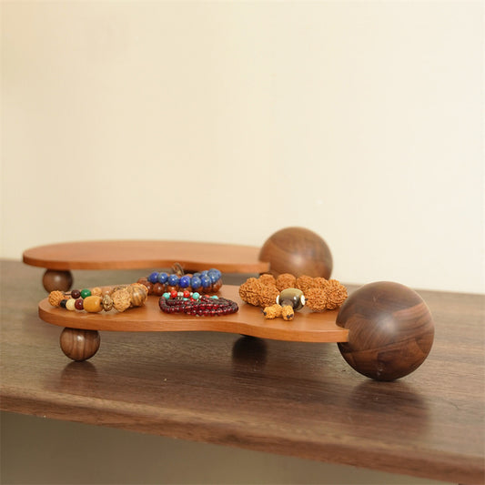 Irregular Cloud‑Shape Solid Wood Jewelry Display Tray, Office Wooden Organizer Stand, Decorative Tabletop Display Trinket Holder