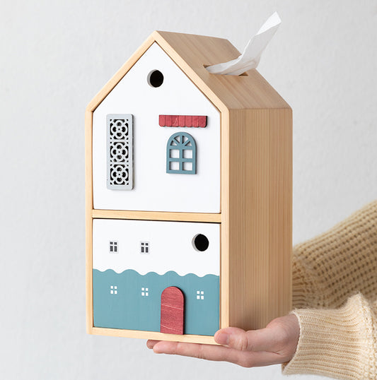 Japanese Simple Double-Story House Tissue Box, Drawer Storage Box, Personalized Gift