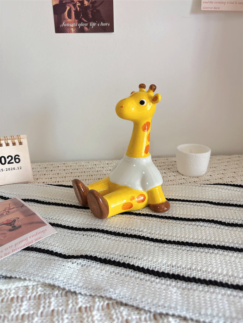 Kawaii Cartoon Glossy Ceramic Giraffe Phone Stand, Funny Animal Desktop Phone Holder