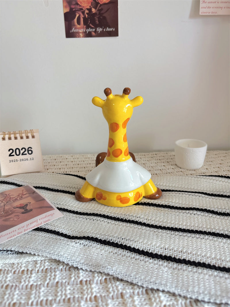 Kawaii Cartoon Glossy Ceramic Giraffe Phone Stand, Funny Animal Desktop Phone Holder