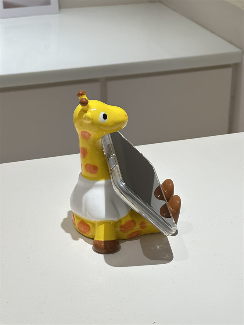 Kawaii Cartoon Glossy Ceramic Giraffe Phone Stand, Funny Animal Desktop Phone Holder