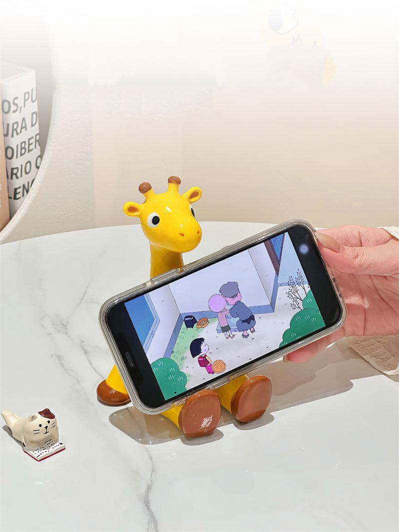 Kawaii Cartoon Glossy Ceramic Giraffe Phone Stand, Funny Animal Desktop Phone Holder