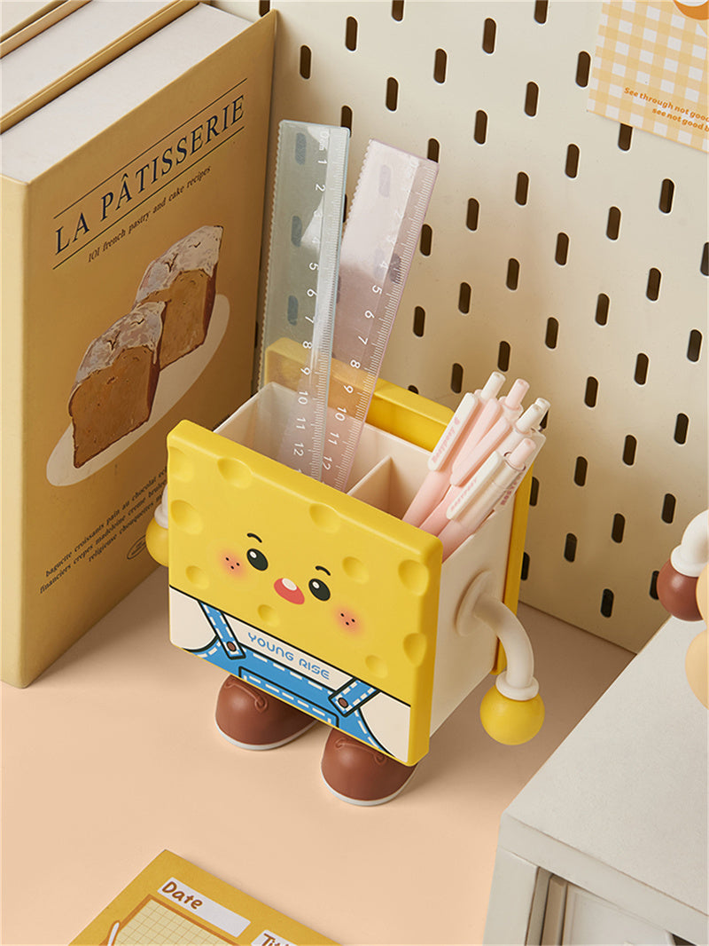 Kawaii "Foodie Friend" Desktop Stationery Organizer - Whimsical Bread, Biscuit & Chocolate Desk Decor for Students & Office