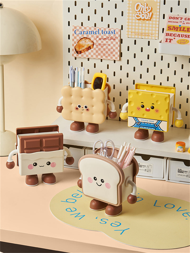 Kawaii "Foodie Friend" Desktop Stationery Organizer - Whimsical Bread, Biscuit & Chocolate Desk Decor for Students & Office