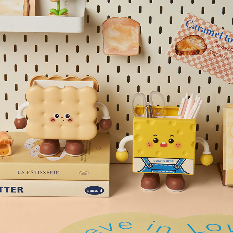 Kawaii "Foodie Friend" Desktop Stationery Organizer - Whimsical Bread, Biscuit & Chocolate Desk Decor for Students & Office