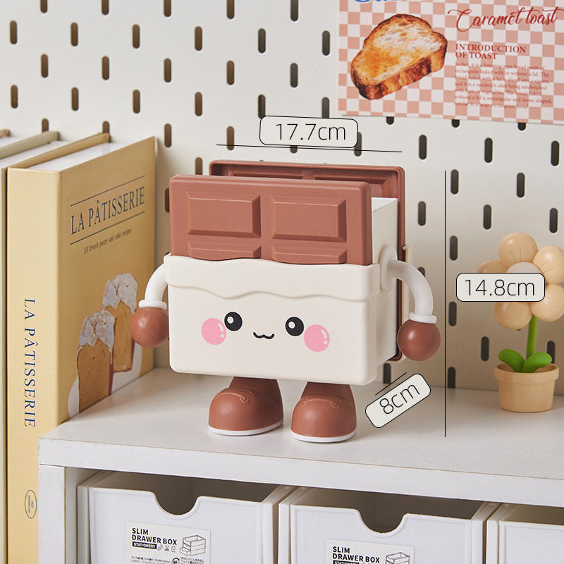 Kawaii "Foodie Friend" Desktop Stationery Organizer - Whimsical Bread, Biscuit & Chocolate Desk Decor for Students & Office