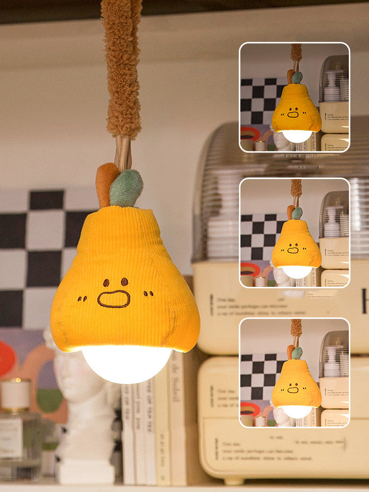 Kawaii Plush Fruit Pull Night Light - Whimsical Pear & Apple Hanging LED Lamp - Baby Nursery Decor, Creative Gift for Kids