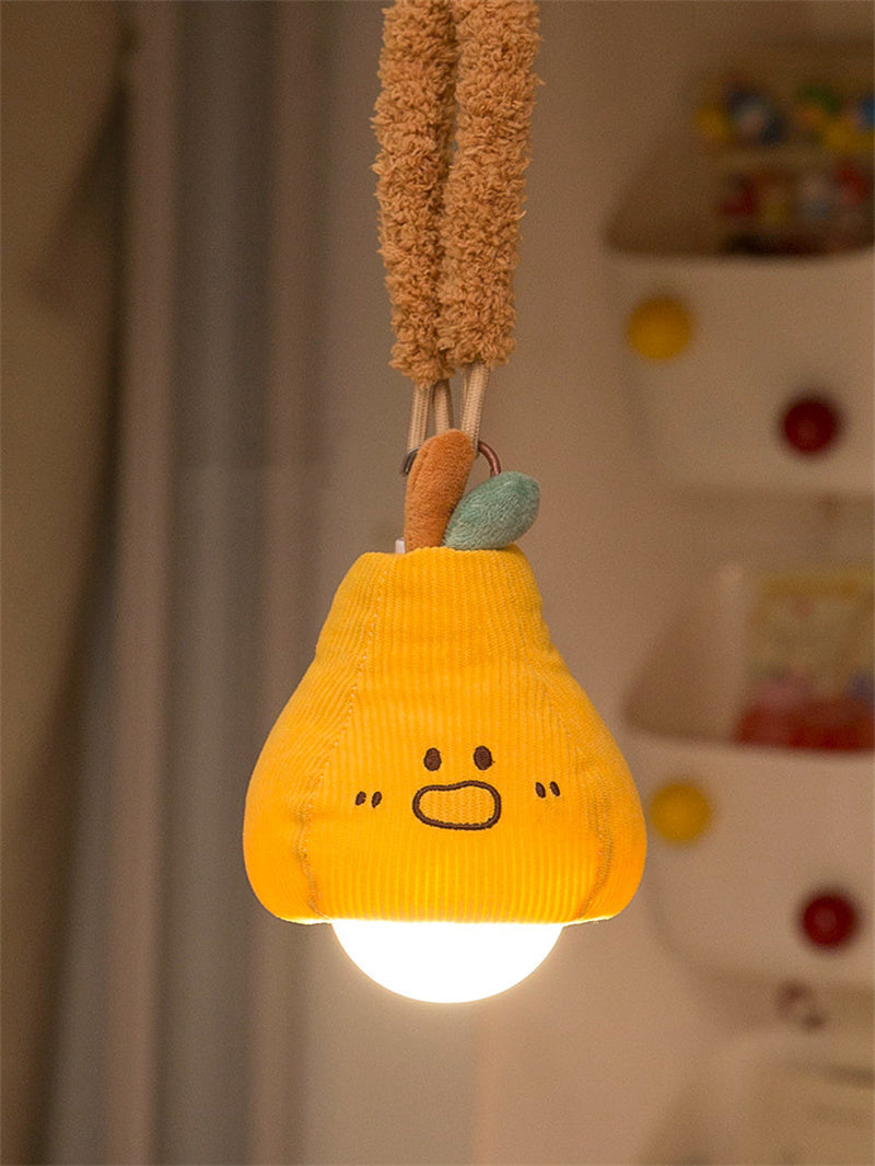 Kawaii Plush Fruit Pull Night Light - Whimsical Pear & Apple Hanging LED Lamp - Baby Nursery Decor, Creative Gift for Kids