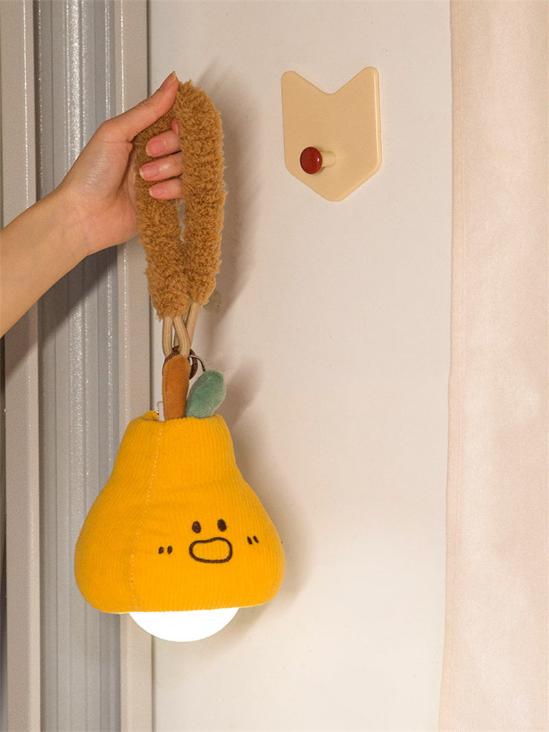 Kawaii Plush Fruit Pull Night Light - Whimsical Pear & Apple Hanging LED Lamp - Baby Nursery Decor, Creative Gift for Kids