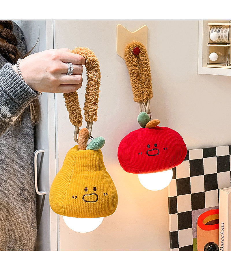 Kawaii Plush Fruit Pull Night Light - Whimsical Pear & Apple Hanging LED Lamp - Baby Nursery Decor, Creative Gift for Kids
