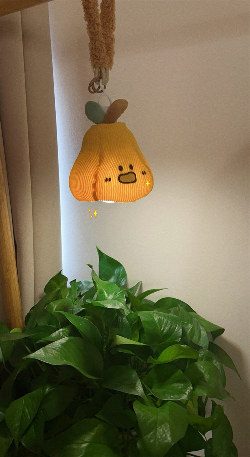 Kawaii Plush Fruit Pull Night Light - Whimsical Pear & Apple Hanging LED Lamp - Baby Nursery Decor, Creative Gift for Kids