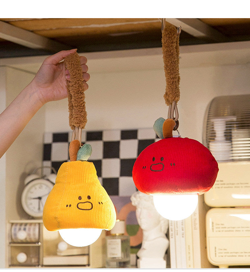 Kawaii Plush Fruit Pull Night Light - Whimsical Pear & Apple Hanging LED Lamp - Baby Nursery Decor, Creative Gift for Kids