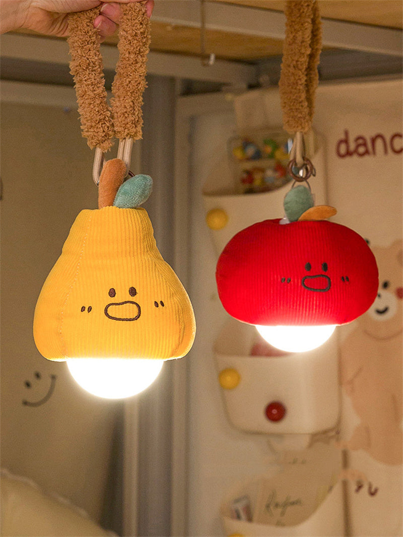 Kawaii Plush Fruit Pull Night Light - Whimsical Pear & Apple Hanging LED Lamp - Baby Nursery Decor, Creative Gift for Kids