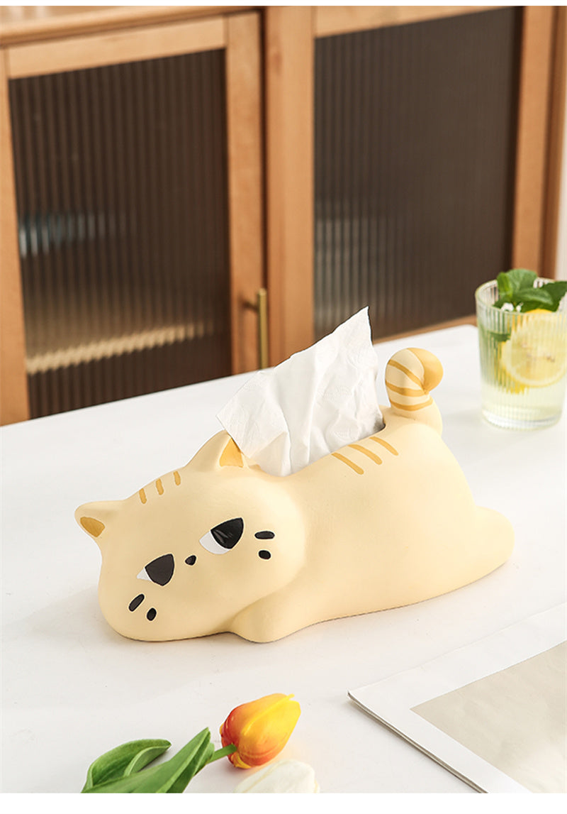 Lazy Cat Ceramic Tissue Box - Playful Napkin Holder with Sleeping Kitty Design