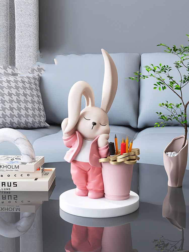 Long-Eared Rabbit Office Organize Pen Holder, Cute Decorative Ornament ...