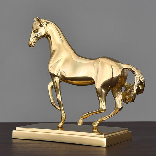 Luxurious Golden Galloping Horse Brass Sculpture - Elegant Decor Accent