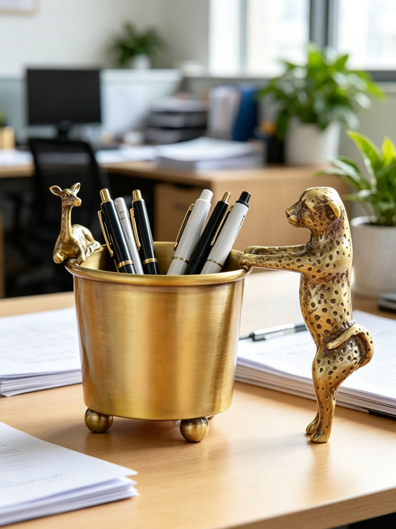 Luxury Brass Pen Holder & Tea Spoon Storage Bucket,Unique Office Kitchen Decoration And Organization