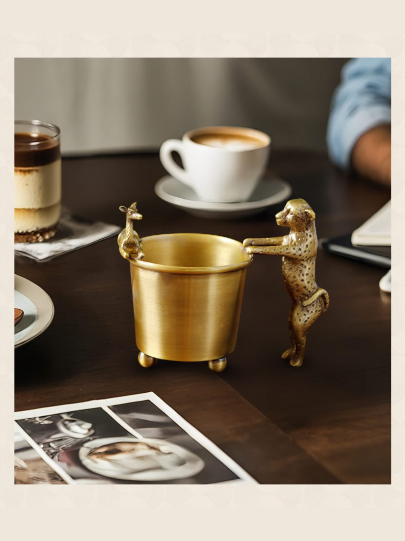 Luxury Brass Pen Holder & Tea Spoon Storage Bucket,Unique Office Kitchen Decoration And Organization
