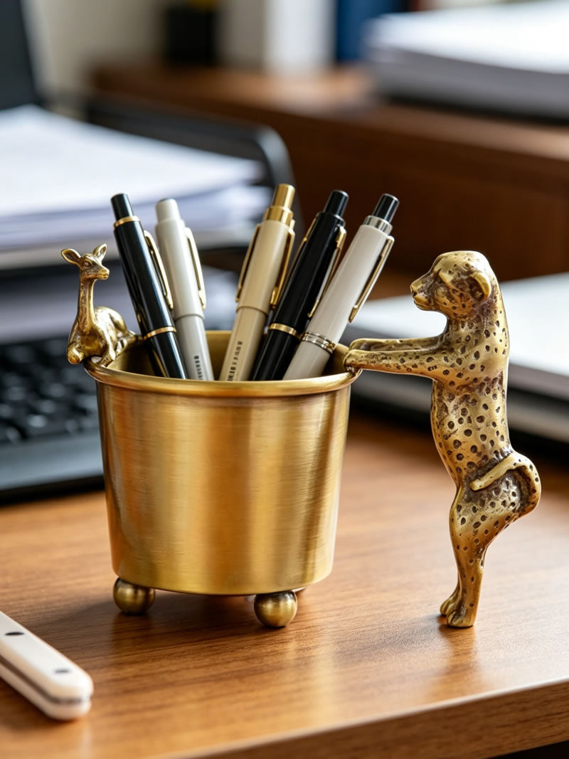 Luxury Brass Pen Holder & Tea Spoon Storage Bucket,Unique Office Kitchen Decoration And Organization