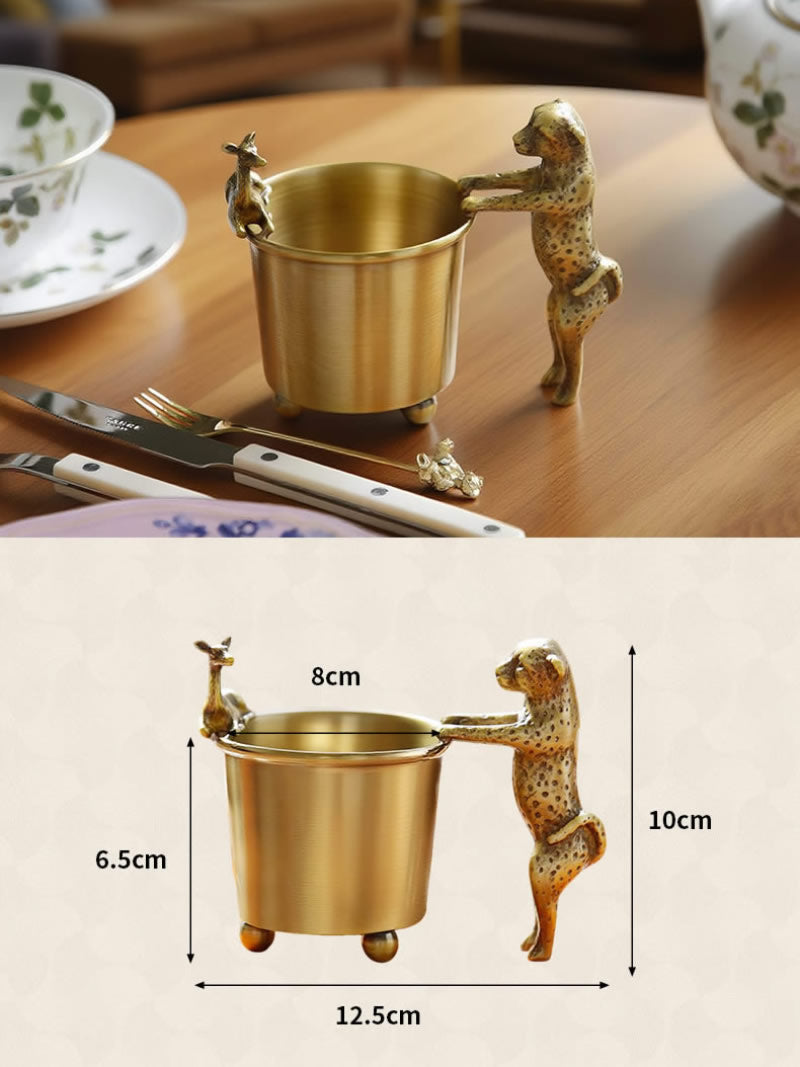Luxury Brass Pen Holder & Tea Spoon Storage Bucket,Unique Office Kitchen Decoration And Organization
