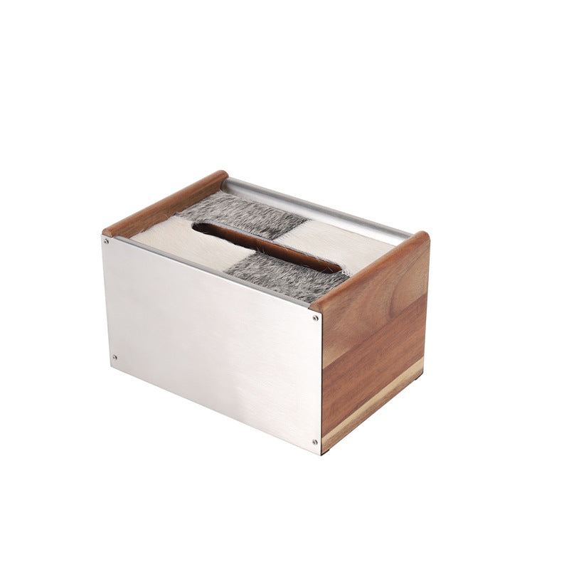 Luxury Tissue Box Cover, Horse Hair Inlay Wood & Stainless Steel Rectangular Napkin Holder, Modern Decorative Tissue Box for Bathroom Vanity Living Room Hotel